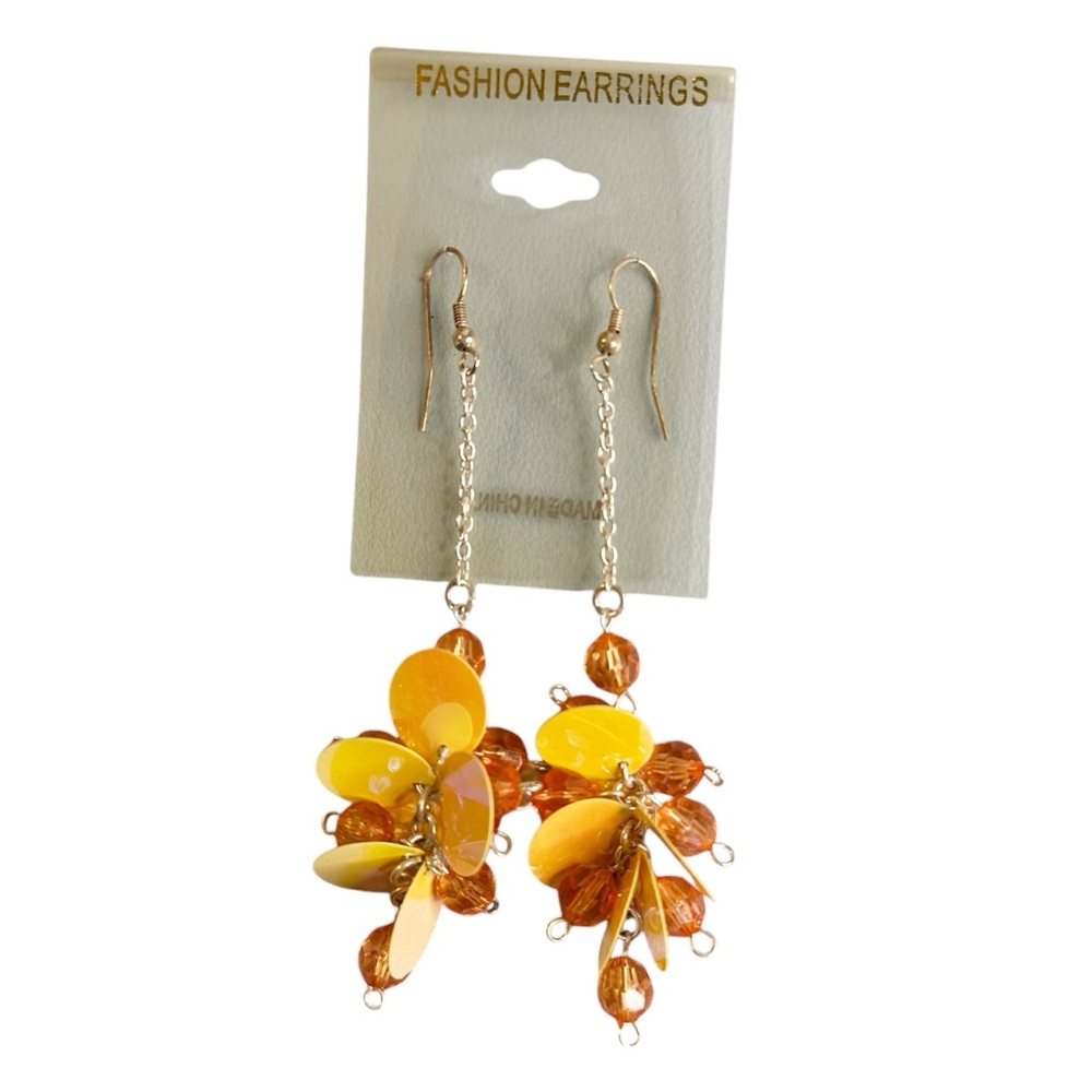 Vintage Y2K Tangerine Beaded Sequin Long Dangle Earrings